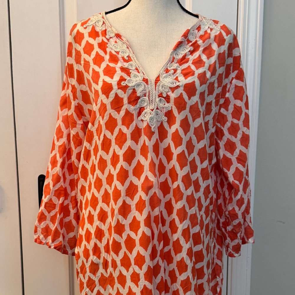 Roberta Roller Rabbit Vibrant Orange and White Tunic